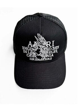 AMIRI Black Trucker Cap with White Embroidered Graphic